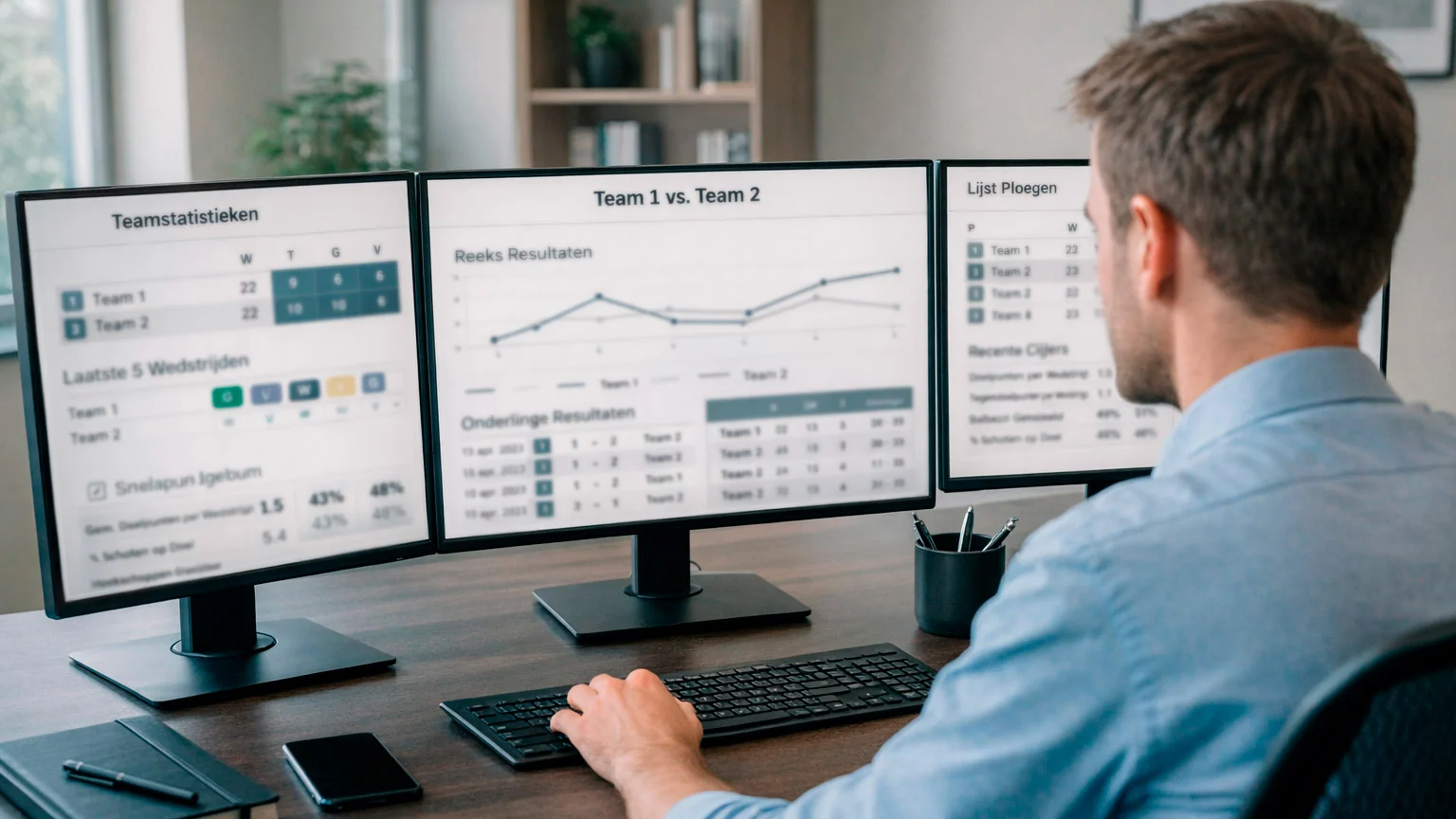 Analist werkt met sportdata en statistieken