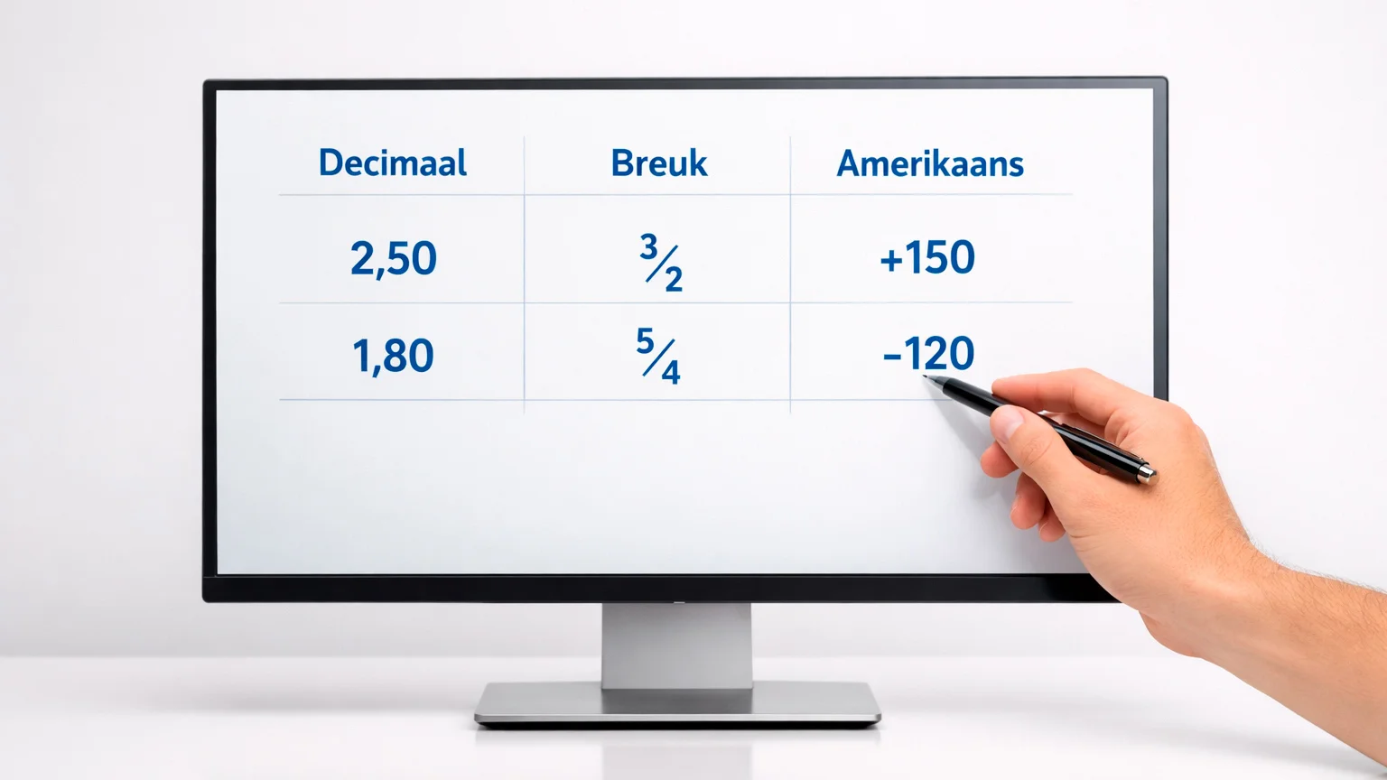 Overzicht van verschillende odds formaten op scherm