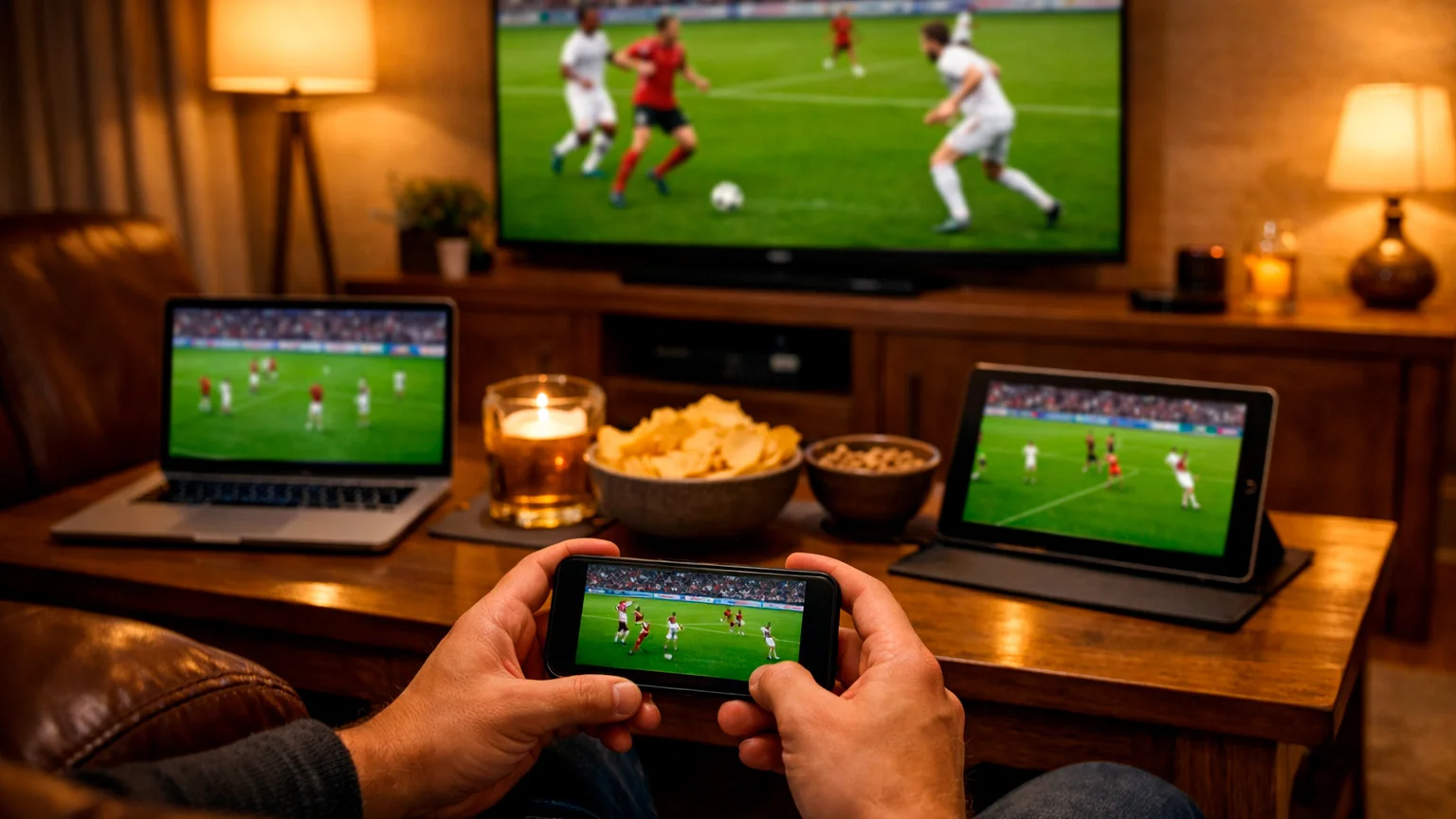 Meerdere voetbalwedstrijden tegelijk op schermen