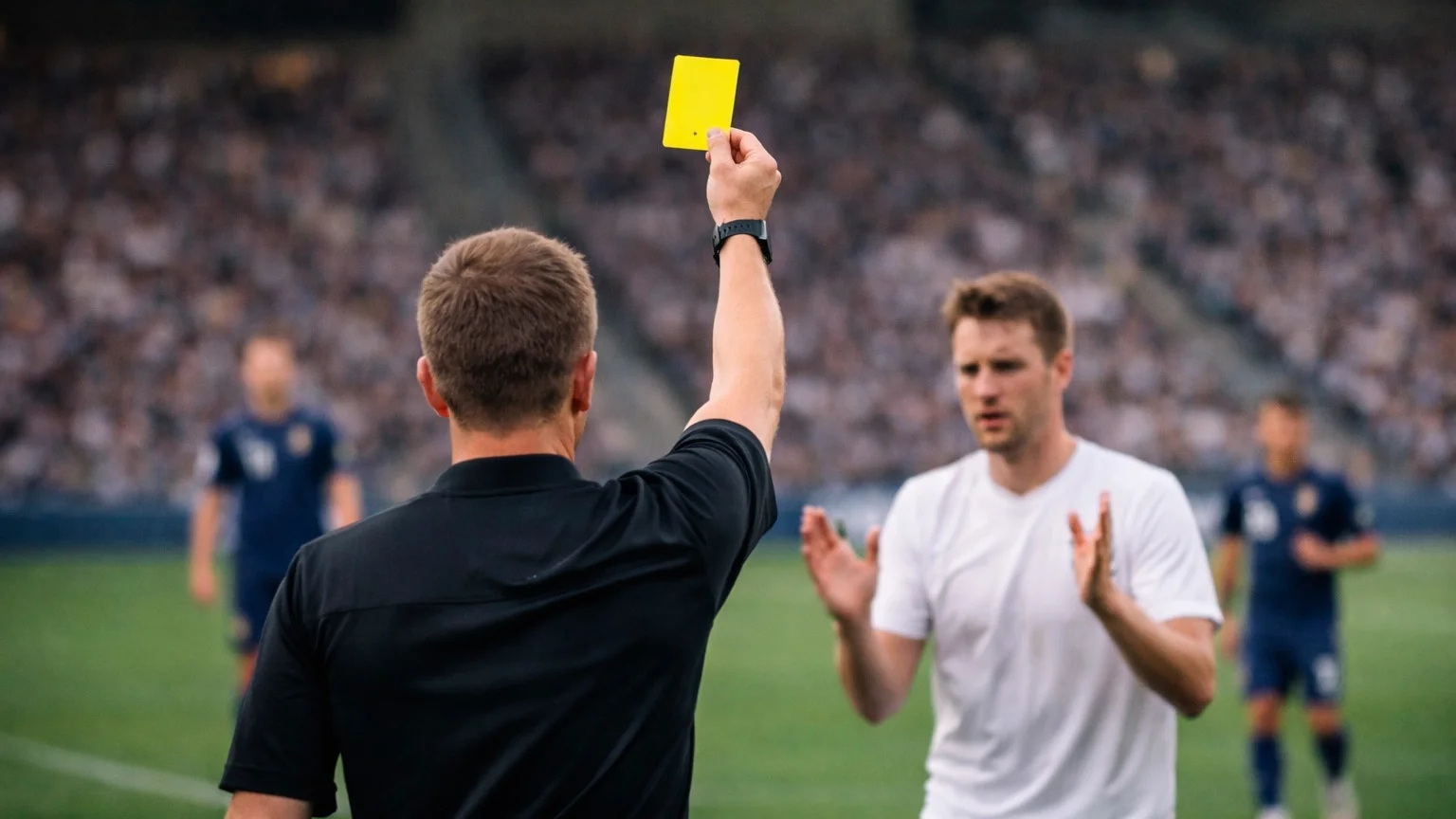 Scheidsrechter toont gele kaart aan speler